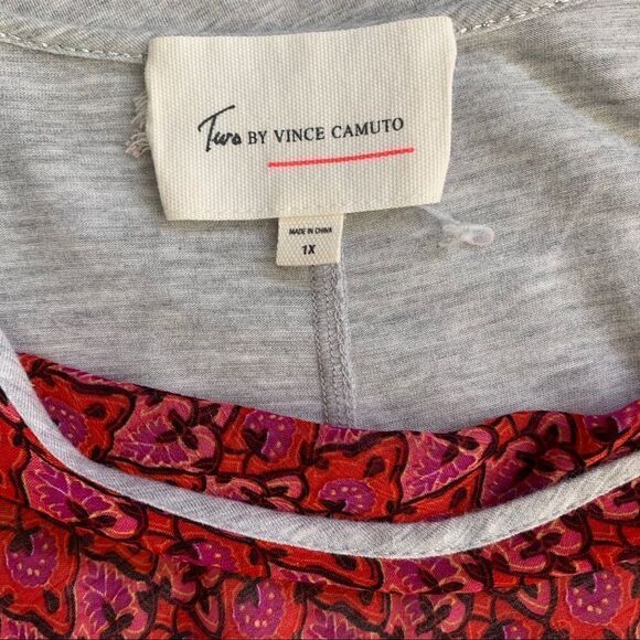 Two by Vince Camuto 1x boho magenta mixed media top - Picture 5 of 8